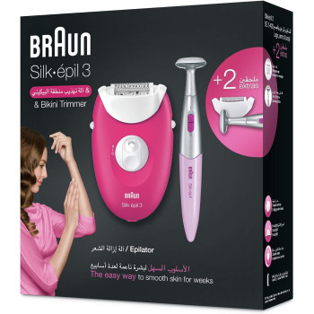 BRAUN Silk-epil 3 Epilator, Raspberry Pink with 2 Extras, SE 3420-INT VER