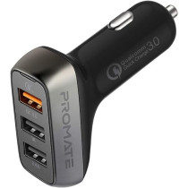 Promate 3 Port USB Car Charger, Ultra-Fast 35W 3.4A Dual USB Car Charger Adapter with Qualcomm Quick Charger 3.0 USB Port and Over-Heating Protection, Scud-C35