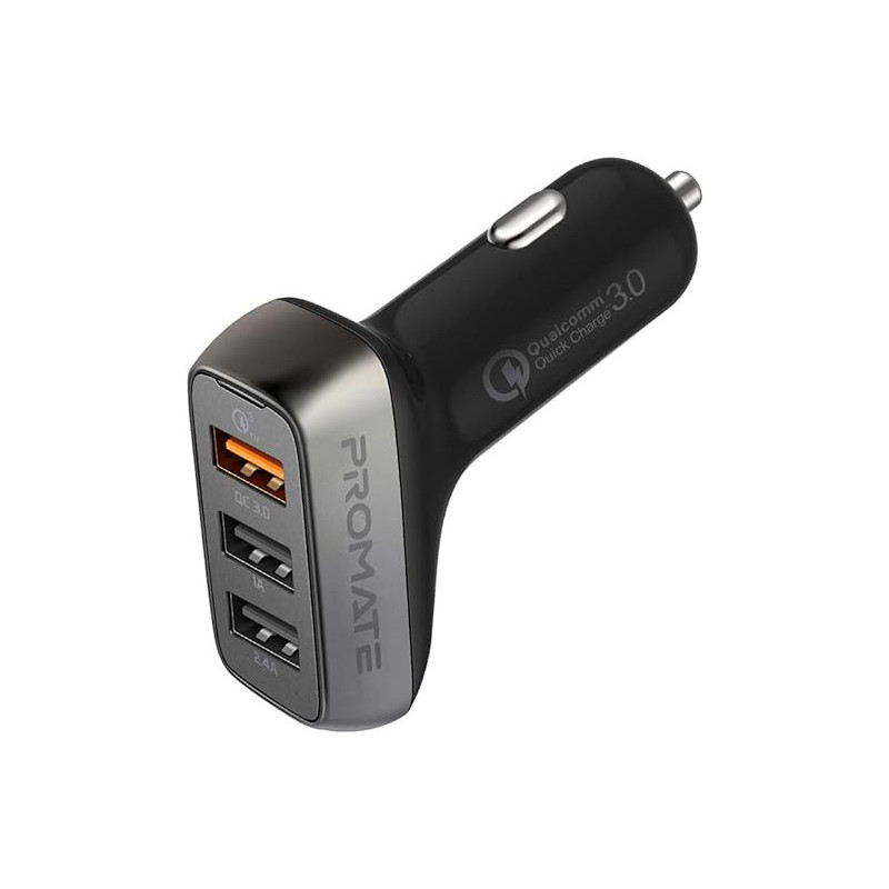 Promate 3 Port USB Car Charger, Ultra-Fast 35W 3.4A Dual USB Car Charger Adapter with Qualcomm Quick Charger 3.0 USB Port and Over-Heating Protection, Scud-C35