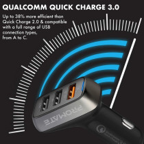 Promate 3 Port USB Car Charger, Ultra-Fast 35W 3.4A Dual USB Car Charger Adapter with Qualcomm Quick Charger 3.0 USB Port and Over-Heating Protection, Scud-C35
