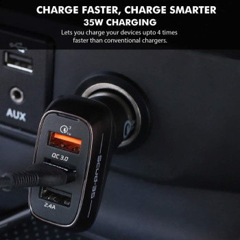 Promate 3 Port USB Car Charger, Ultra-Fast 35W 3.4A Dual USB Car Charger Adapter with Qualcomm Quick Charger 3.0 USB Port and Over-Heating Protection, Scud-C35