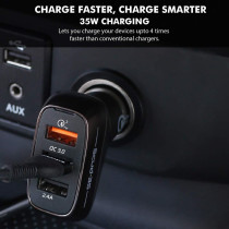 Promate 3 Port USB Car Charger, Ultra-Fast 35W 3.4A Dual USB Car Charger Adapter with Qualcomm Quick Charger 3.0 USB Port and Over-Heating Protection, Scud-C35