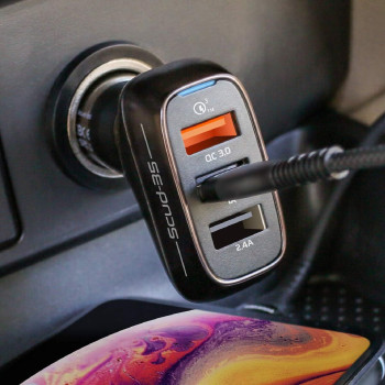 Promate 3 Port USB Car Charger, Ultra-Fast 35W 3.4A Dual USB Car Charger Adapter with Qualcomm Quick Charger 3.0 USB Port and Over-Heating Protection, Scud-C35