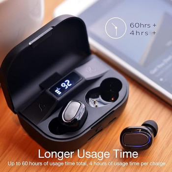 Max Tws Noise Cancellation Earbuds, 2600 Mah Charging Case, 60 Hours Usage, 4 Hrs Playing Time, Ipx4 Water Resistance, Lcd Indicator, Black