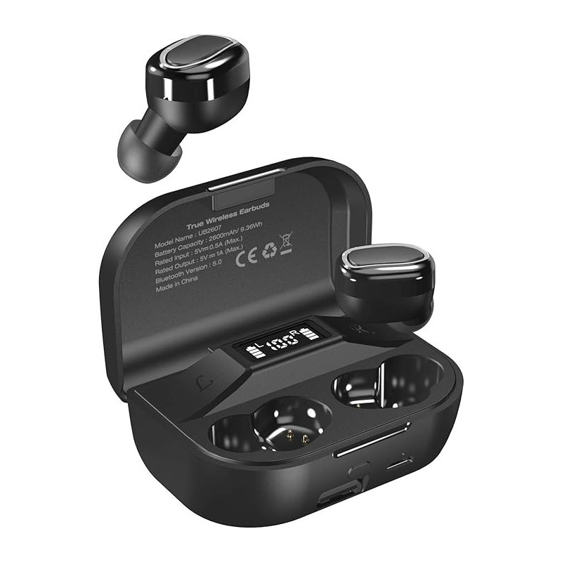 Max Tws Noise Cancellation Earbuds, 2600 Mah Charging Case, 60 Hours Usage, 4 Hrs Playing Time, Ipx4 Water Resistance, Lcd Indicator, Black