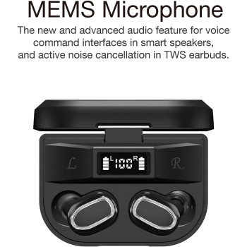 Max Tws Noise Cancellation Earbuds, 2600 Mah Charging Case, 60 Hours Usage, 4 Hrs Playing Time, Ipx4 Water Resistance, Lcd Indicator, Black