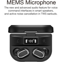 Max Tws Noise Cancellation Earbuds, 2600 Mah Charging Case, 60 Hours Usage, 4 Hrs Playing Time, Ipx4 Water Resistance, Lcd Indicator, Black