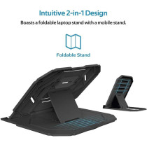 Promate Laptop Stand, 2-In-1 Foldable Laptop and Smartphone Riser Stand with 360 Degree Rotatable Base, Multi-Angle Adjustable Height and Anti-Slip Grip