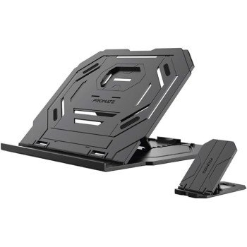 Promate Laptop Stand, 2-In-1 Foldable Laptop and Smartphone Riser Stand with 360 Degree Rotatable Base, Multi-Angle Adjustable Height and Anti-Slip Grip