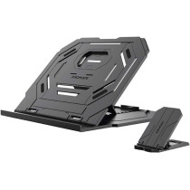 Promate Laptop Stand, 2-In-1 Foldable Laptop and Smartphone Riser Stand with 360 Degree Rotatable Base, Multi-Angle Adjustable Height and Anti-Slip Grip