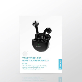 Lenovo True Wireless Stereo Half In-Ear Earphones HT38 (Black)