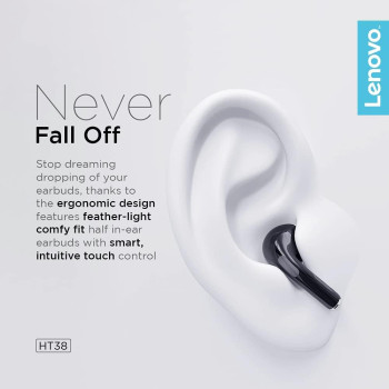 Lenovo True Wireless Stereo Half In-Ear Earphones HT38 (Black)