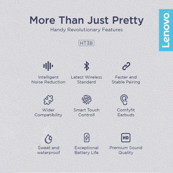 Lenovo True Wireless Stereo Half In-Ear Earphones HT38 (Black)