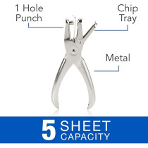 Swingline 1 Hole Punch, Single Hole Puncher, 5 Sheet Capacity, Classic Office Paper Punch for Craft Paper, DIY Crafts, Perfect for Home Office School Supplies, Chrome (74005)