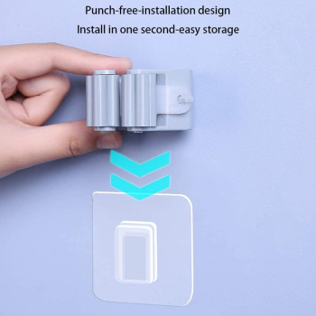 Wall Mounted Mop Holder Self Adhesive,Broom Clips Broom Holder Mop Shelf Mop Hook Waterproof Suitable For Hanging Mops,Brooms,Clothes Poles 3Pcs (Multicolor)