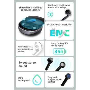 Mibro S1 True Wireless Earbuds HiFi Stereo Noise Cancelling, 35hrs Long Battery Life, Bluetooth 5.3, IPX5 Waterproof - Black