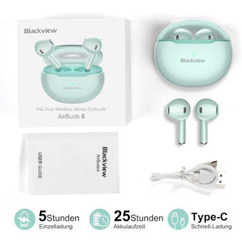 Blackview Wireless Earbuds Airbuds6,Bluetooth Headphones in-Ear,Bluetooth 5.3,Long Playtime,Touch Control,IPX7 Waterproof Sport Wireless Headphones-Green