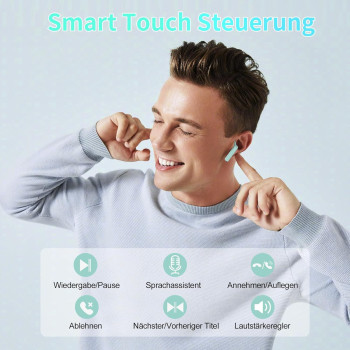 Blackview Wireless Earbuds Airbuds6,Bluetooth Headphones in-Ear,Bluetooth 5.3,Long Playtime,Touch Control,IPX7 Waterproof Sport Wireless Headphones-Green