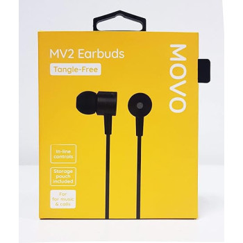 MOVO MV2 Earbuds, Tangle-Free, In-line Control Earphones with Microphone and storage pouch included