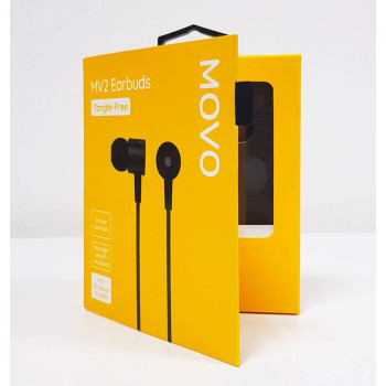 MOVO MV2 Earbuds, Tangle-Free, In-line Control Earphones with Microphone and storage pouch included