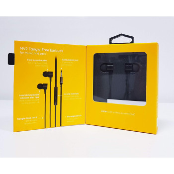MOVO MV2 Earbuds, Tangle-Free, In-line Control Earphones with Microphone and storage pouch included