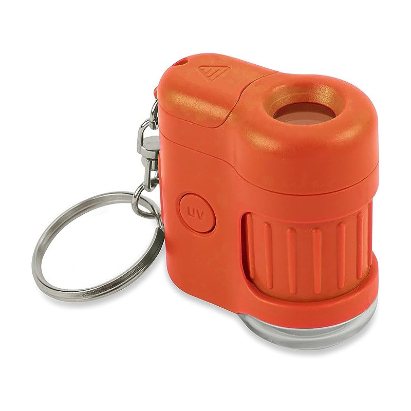 Carson MicroMini 20x LED Lighted Pocket Microscope with Built-In UV and LED Flashlight - Orange, Medium