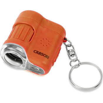 Carson MicroMini 20x LED Lighted Pocket Microscope with Built-In UV and LED Flashlight - Orange, Medium