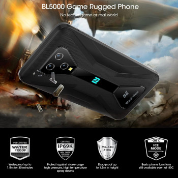 Blackview BL5000 Rugged Phone Unlocked, Dual 5G MTK Dimensity 700 Octa-Core Pro Gaming System, Android 11, 8GB/128GB, 30W Fast Charging, Ultra Wide, 4980mAh - Black