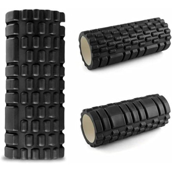 ULTIMAX EVA Yoga Foam Roller Floating Point Gym Physio Massage Fitness Equipment Massager for Muscle Multicolor (Black) - 35cm