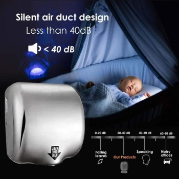 Adesign Automatic Commercial Hand Dryers for Bathrooms, 1800W Heavy Duty, Compact Electric Hand Dryer Blower, White