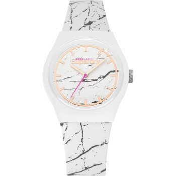 SUPERDRY Women's Silicone Urban Marble Analogue Quartz Watch (SYL253WE, White)