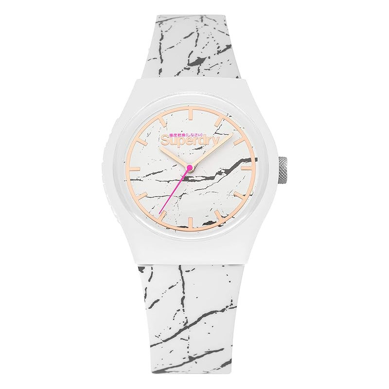 SUPERDRY Women's Silicone Urban Marble Analogue Quartz Watch (SYL253WE, White)