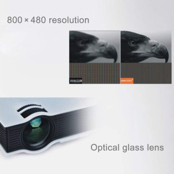 SGZ LED projector UC40+ 800 Lumens HD 800 x 480 Digital LED Projector with Remote Control, Support USB/SD/VGA/HDMI (White) (Color : White)