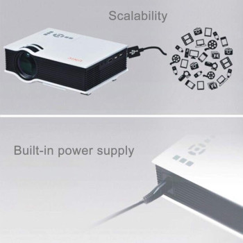 SGZ LED projector UC40+ 800 Lumens HD 800 x 480 Digital LED Projector with Remote Control, Support USB/SD/VGA/HDMI (White) (Color : White)