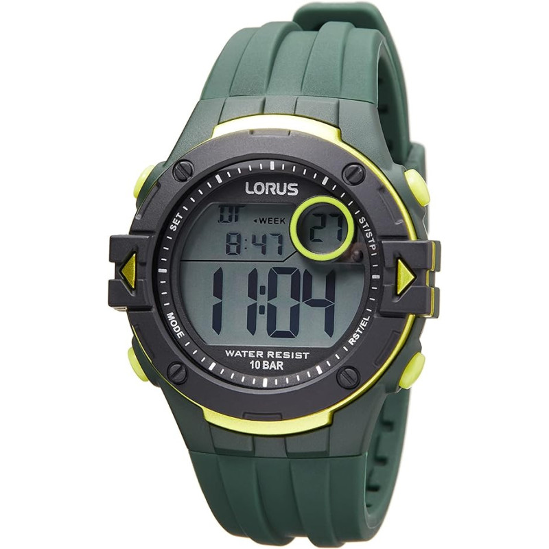Lorus Men's Digital Quartz Watch R2327PX9, Green-yellow, strap