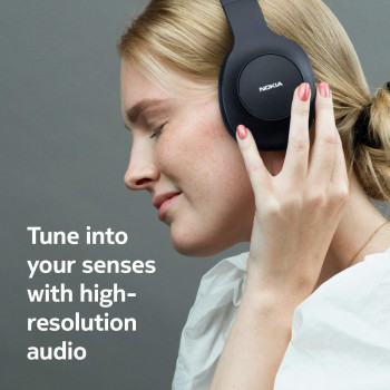 Nokia E1200 Essential Wireless Headphones, On-Ear Headphones with Foldable Headband, Bluetooth 5.0 Compatible, 40Hrs Wireless Playtime, Black