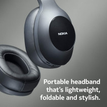 Nokia E1200 Essential Wireless Headphones, On-Ear Headphones with Foldable Headband, Bluetooth 5.0 Compatible, 40Hrs Wireless Playtime, Black