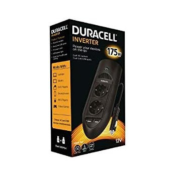 Duracell DRINV15-EU 175 Watt Twin Socket Wechselrichter (12V auf 230 V, Dual USB Output) schwarz