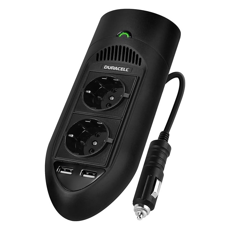 Duracell DRINV15-EU 175 Watt Twin Socket Wechselrichter (12V auf 230 V, Dual USB Output) schwarz