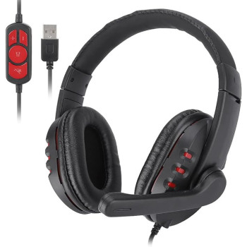 OVLENG Q7 USB Gaming Headset Over-Ear Gaming Headphones with Mic E-sports Headphones Adjustable Headband Wired Game Headset PU Leather Ear Cover for PC Computer
