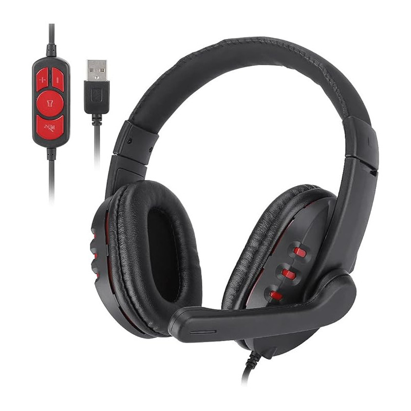 OVLENG Q7 USB Gaming Headset Over-Ear Gaming Headphones with Mic E-sports Headphones Adjustable Headband Wired Game Headset PU Leather Ear Cover for PC Computer