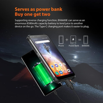 Blackview BV6600E Rugged Smartphone, 8580mAh Big Battery(Reverse Charging), 5.7'' HD+ IP68&IP69K, Octa Core 4GB+32GB, 13MP Camera GPS Black