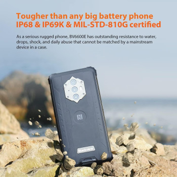 Blackview BV6600E Rugged Smartphone, 8580mAh Big Battery(Reverse Charging), 5.7'' HD+ IP68&IP69K, Octa Core 4GB+32GB, 13MP Camera GPS Black