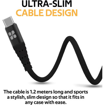 Promate Type-C Charging Cable, Premium 1.2 Meter USB-C to USB-A 3A Fast Sync and Charge Cable with Long Bend Lifespan for Smartphones, NerveLink-C (Black)