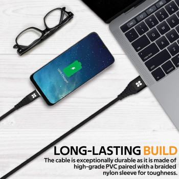 Promate Type-C Charging Cable, Premium 1.2 Meter USB-C to USB-A 3A Fast Sync and Charge Cable with Long Bend Lifespan for Smartphones, NerveLink-C (Black)
