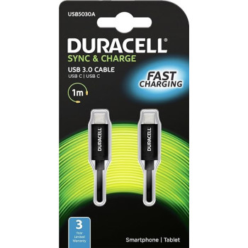 Duracell USB5030A USB C Kabel auf USB C 1meter ladekabel USB3.0 mit bis zu 15W (3A) Leistung Schwarz