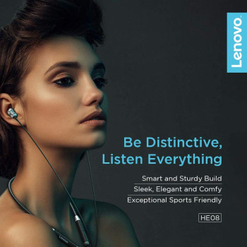 Lenovo Wireless Neckband Earphone HE08 (Black)
