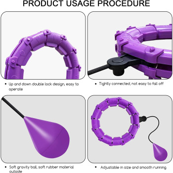 UK Stock Smart Hula Hoops for Adults Weight Loss, Weighted Hula Hoop for Exercise and Fitness, 24 Detachable Knots Adjustable Weight,2 in 1 Abdomen Fitness, Purple