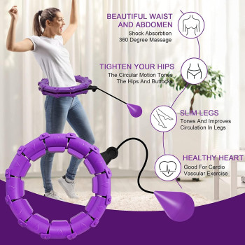 UK Stock Smart Hula Hoops for Adults Weight Loss, Weighted Hula Hoop for Exercise and Fitness, 24 Detachable Knots Adjustable Weight,2 in 1 Abdomen Fitness, Purple