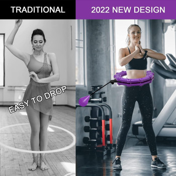 UK Stock Smart Hula Hoops for Adults Weight Loss, Weighted Hula Hoop for Exercise and Fitness, 24 Detachable Knots Adjustable Weight,2 in 1 Abdomen Fitness, Purple